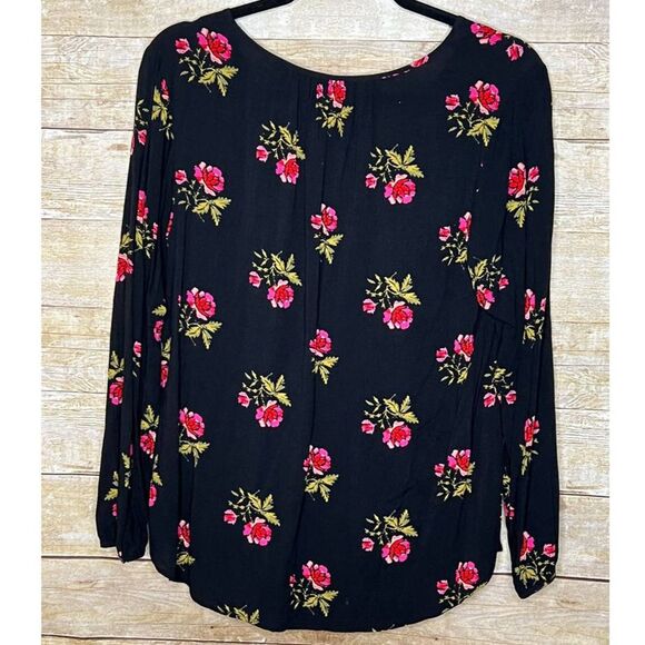 OLD NAVY CASUAL ROSE FLORAL CLASSIC EVERYDAY WORK WEAR FLOWY BLOUSE SIZE LARGE - Picture 2 of 3
